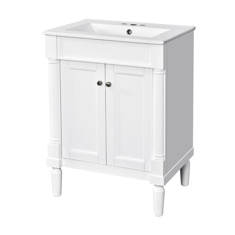 24" Freestanding Bathroom Vanity with Ceramic Sink, 2-Tier Storage Cabinet, 2 Soft-Close Doors image number 0