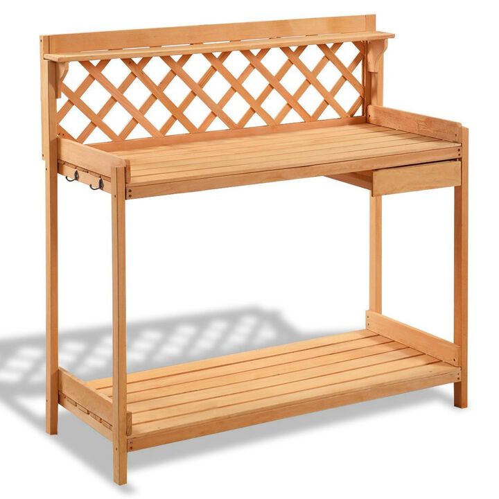 QuikFurn Outdoor Home Garden Wooden Potting Bench with Storage Drawer