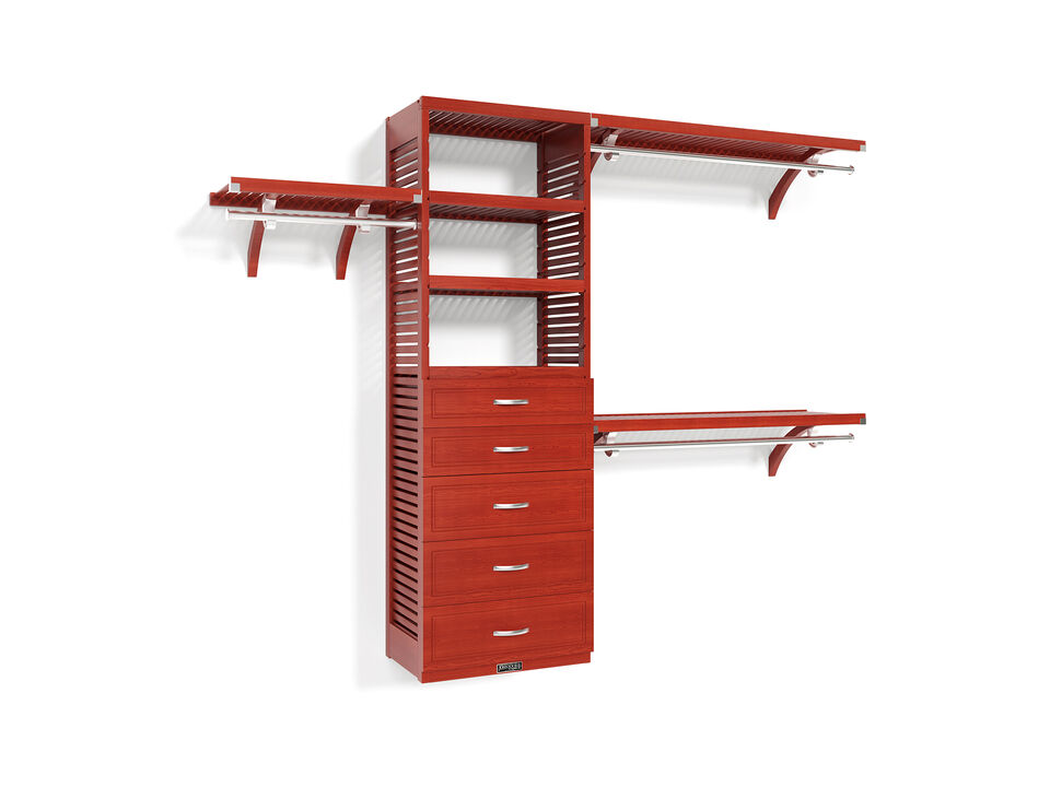 Solid Wood Walk-In Closet Organizer with 5 Drawers