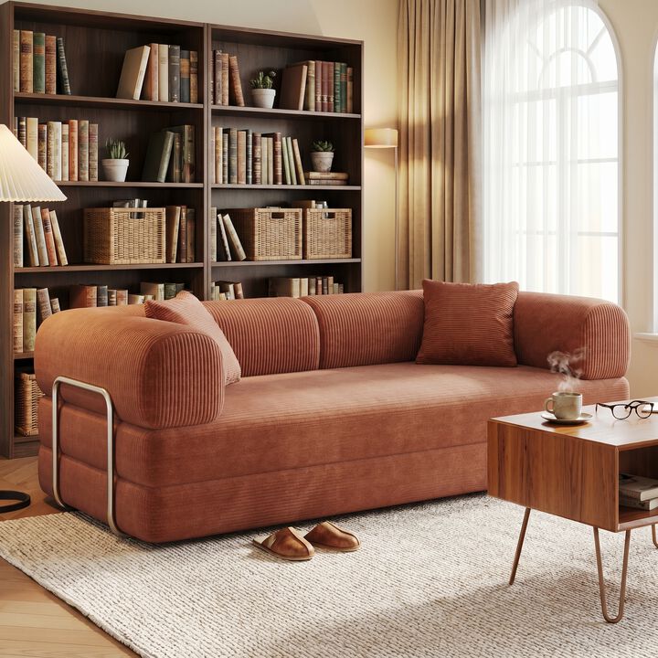 Whisen 78.8" Floor Sleeper Sofa, Corduroy Convertible Loveseat for Living Room Bedroom