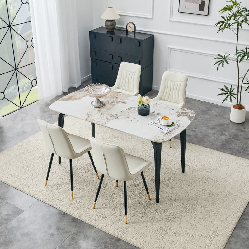 Set of 4 Dining Chairs PU Leather Side Dining Chairs with high back and stitched backrest Metal Leg Dining Chairs with leveling feet image number 3