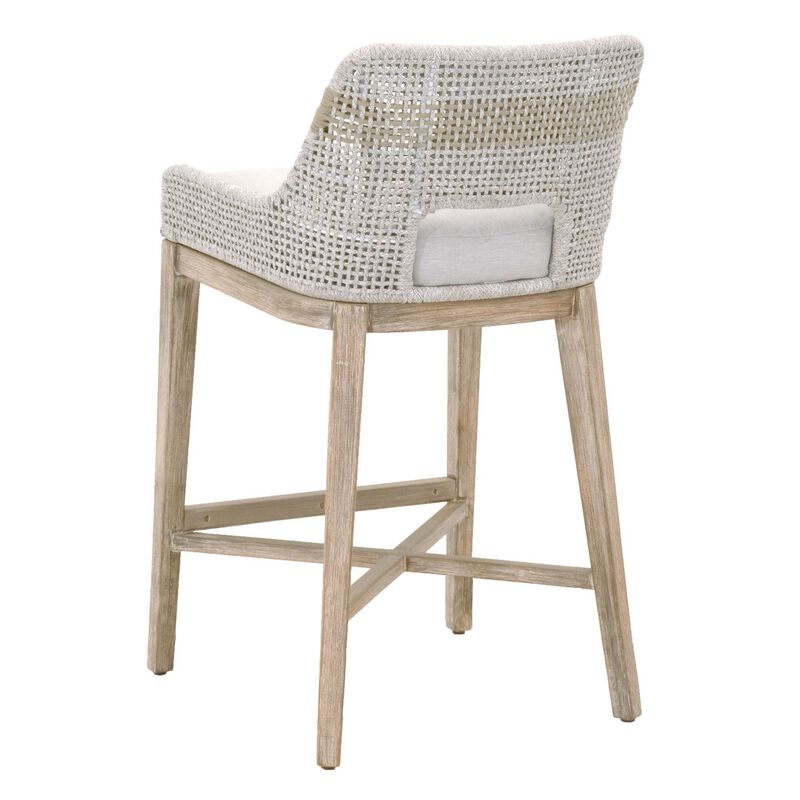 Interwoven Rope Barstool with Flared Legs and Cross Support, Gray-Benzara
