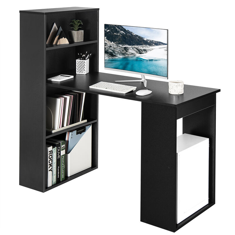 Costway Computer Desk Writing  Workstation Office w/6-Tier Storage Shelves Black image number 1