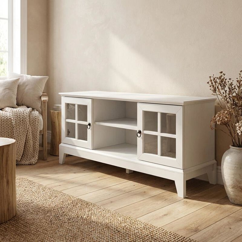 White wood TV stand with 47-inch top and sleek design for modern living spaces image number 4