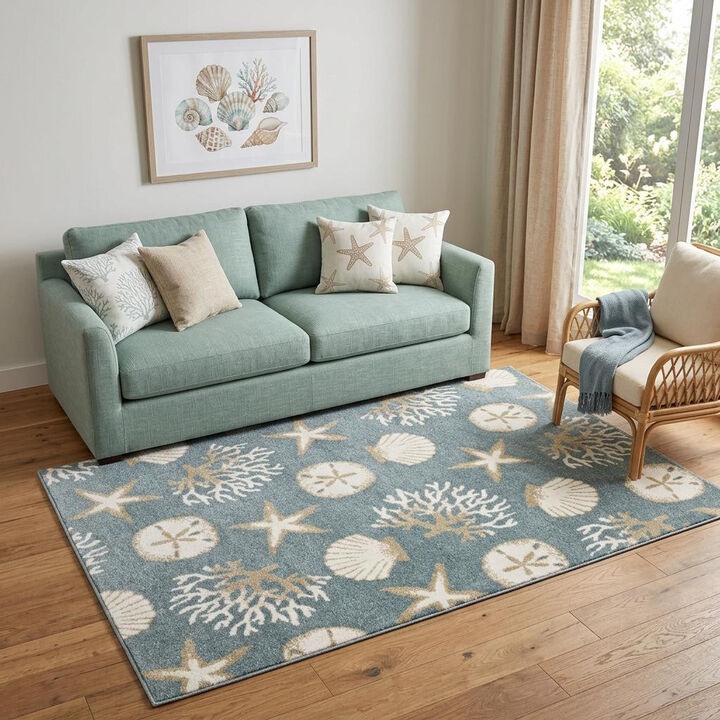 HomeRoots Seashell and Area Rug