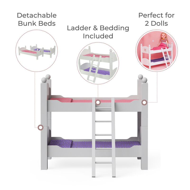 Olivia's Little World Polka Dots Princess 18" Dolls Bunk Bed, White image number 2