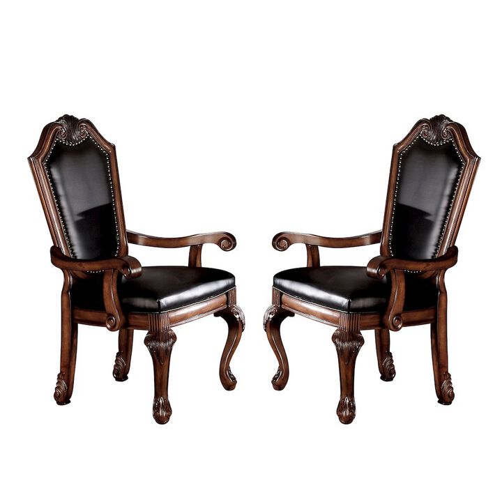 Simple Relax Set of 2 Black PU Upholstered Dining Armchairs in Cherry Finish