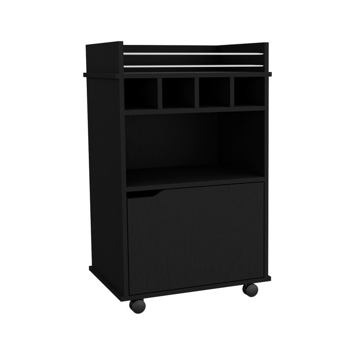 Phoenix Bar Cart with 2 Open Shelves  4 Wine Cubbies and Cabinet