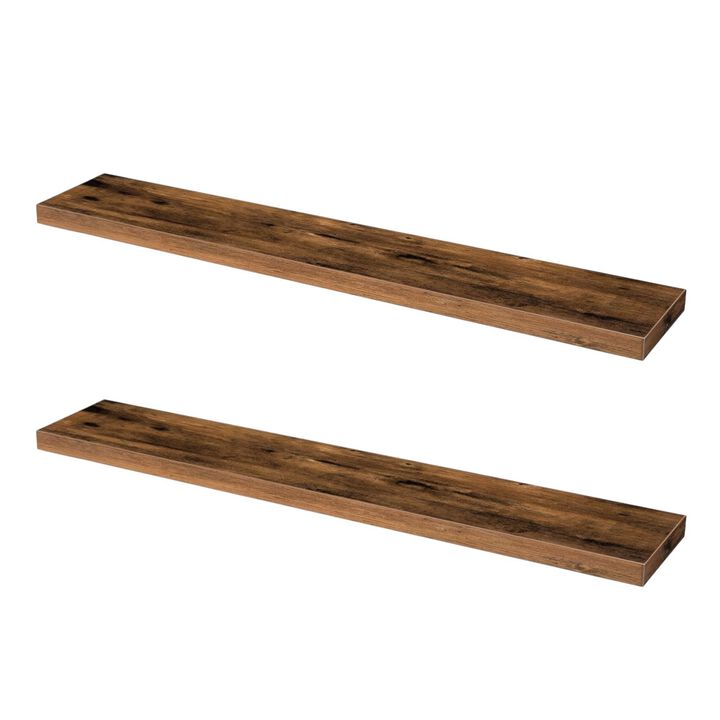 Wall-Mounted Shelf Set of 2, Floating Storage for Bedroom, Kitchen, or Living Room-Brown