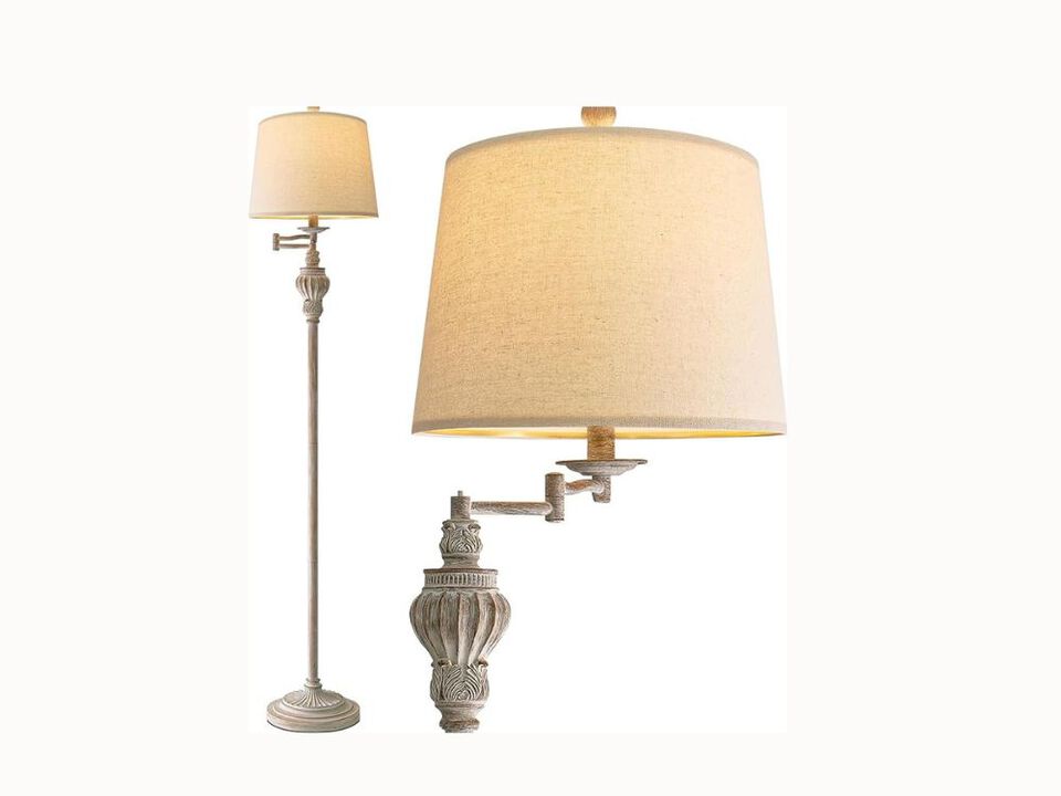 Vintage Swing Arm Floor Lamp &ndash; 61" Tall, Retro Farmhouse Style, Adjustable Head