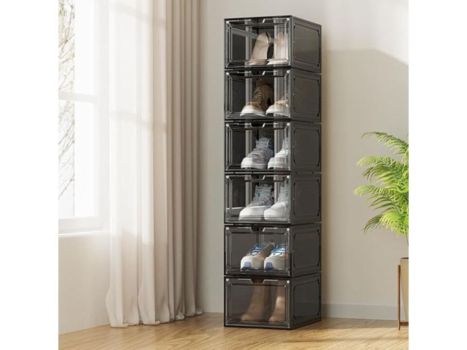 Shoe Organizer Black Box 6 Stackable Plastic Clear Box Magnetic