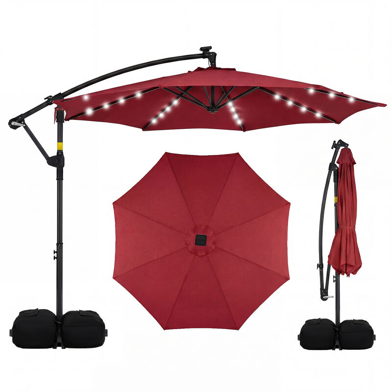 10 FT Solar LED Offset Cantilever Patio Umbrella Hanging Outdoor Market Umbrella image number 0