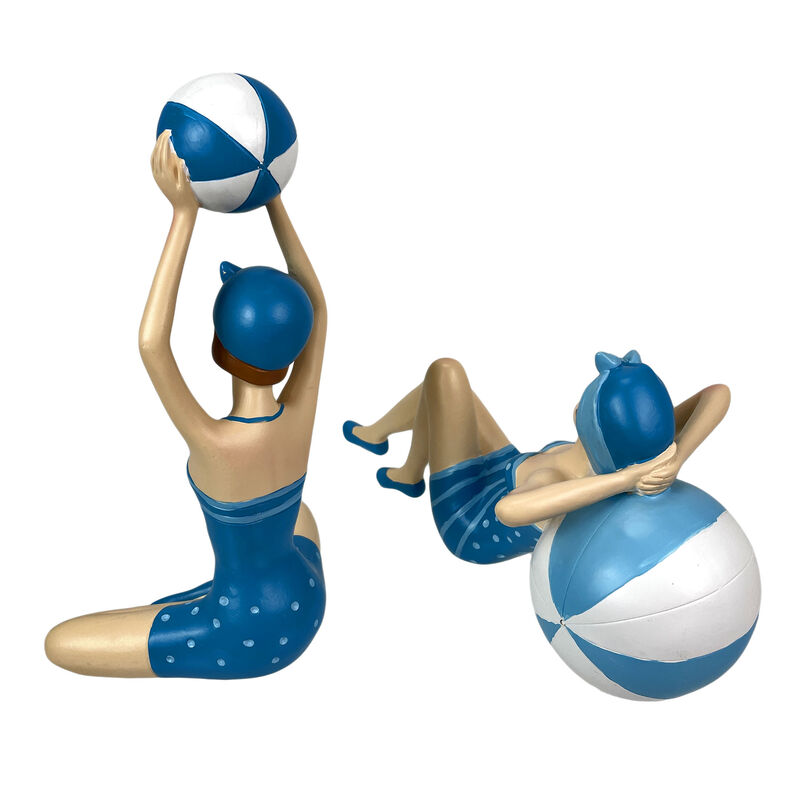 Set 2 Beach Beauties Figurines Aegean Blue Polka Dot Beachball Sunbathing Decor image number 2