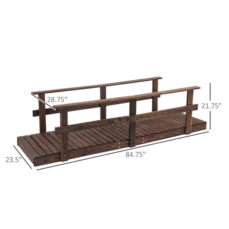 Outsunny 7' Wooden Garden Bridge with Safety Rails, Backyard Footbridge for Ponds, Creeks, Streams, Stained Finish