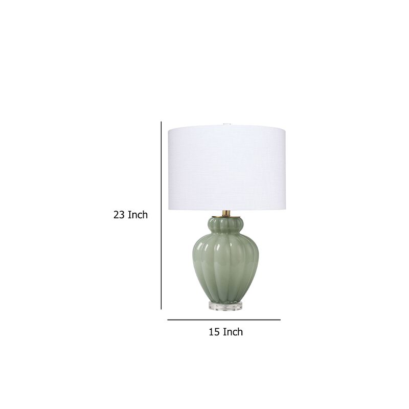 Aggy Accent Table Lamp, White Linen Shade, Green Glass Base 23 Inch