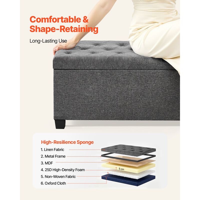 Linen Storage Bench Ottoman with Flip-Up Lid for Bedroom and Entryway image number 5