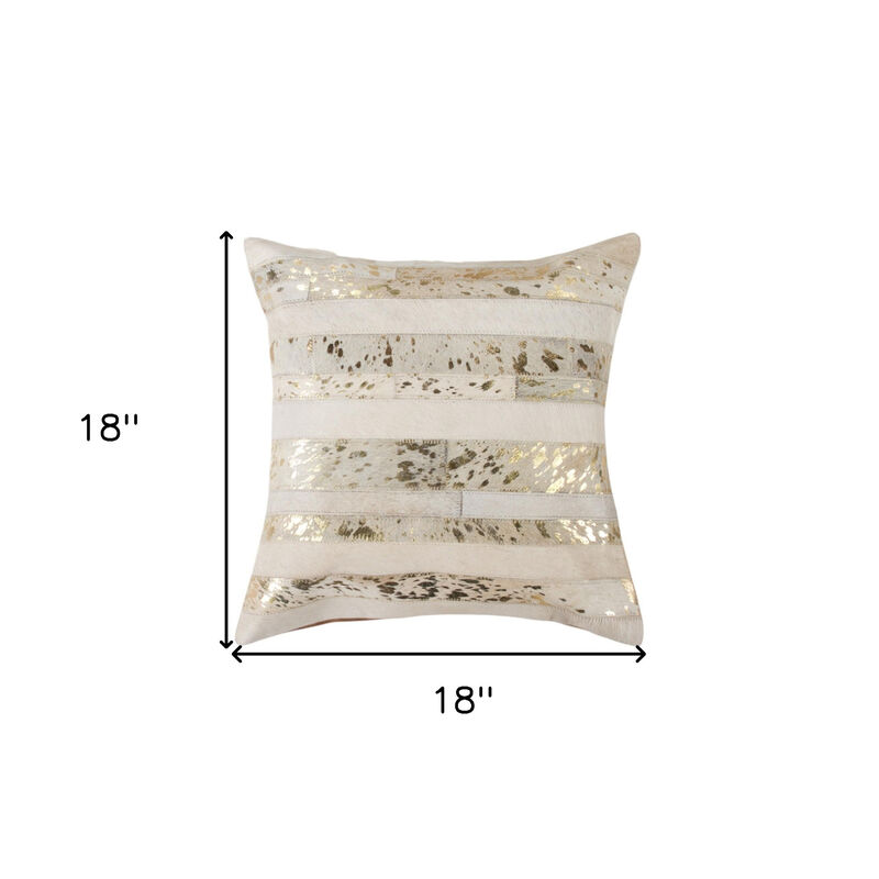 HomeRoots Set of Two 18" Natural and Gold Striped Cowhide Throw Pillows with Glitter image number 5
