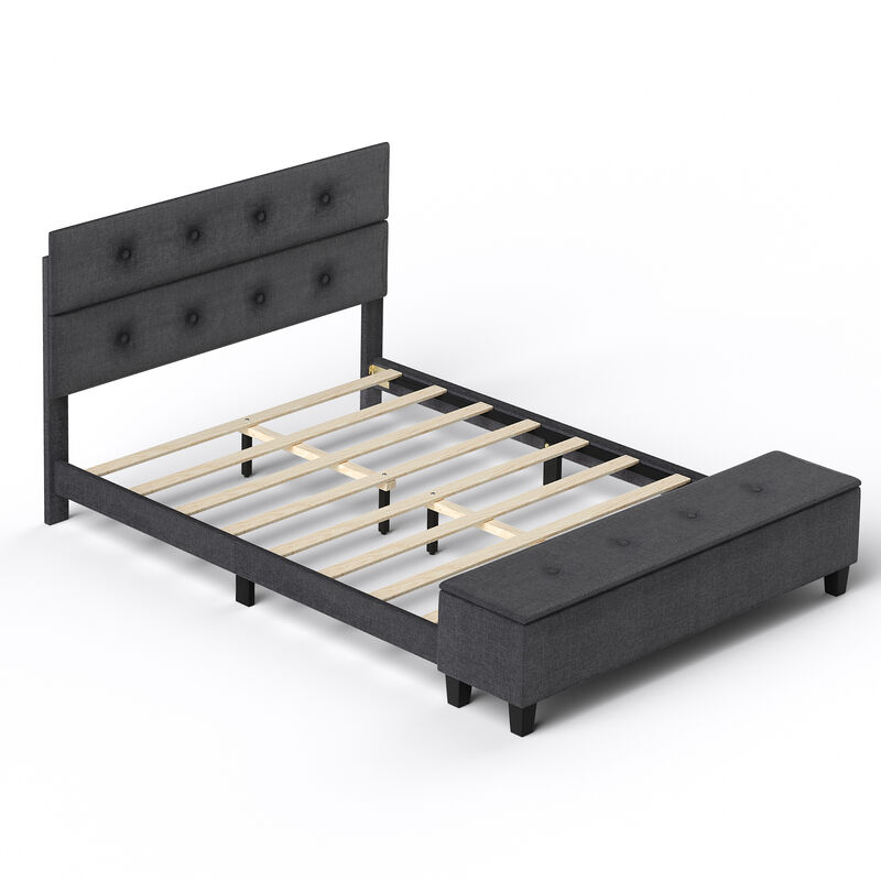 Upholstered Bed Frame with Ottoman Storage