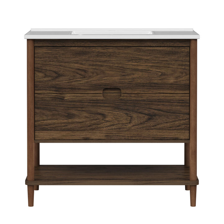 Ellery 36" Single Bathroom Vanity with Two Drawers, Walnut