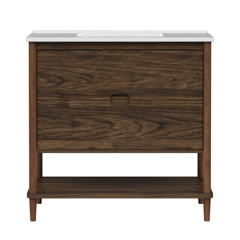 Ellery 36" Single Bathroom Vanity with Two Drawers, Walnut image number 0