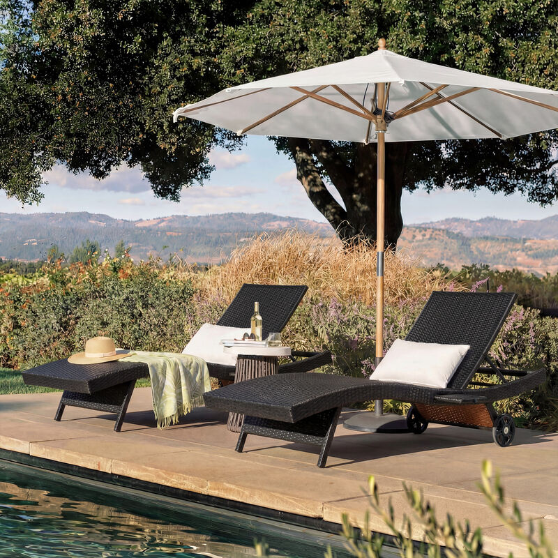 Whisen Patio Lounge Chairs with Rolling Wheels, Pull-out Side Table, Adjustable Backrest image number 1