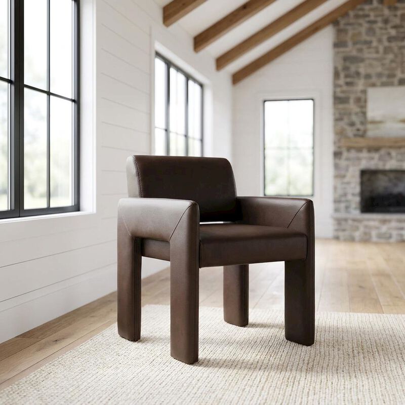 Vegan Leather Upholstered Dining Armchair for Kitchen and Dining Rooms, Espresso image number 3