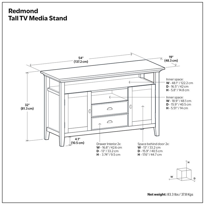 Redmond SOLID WOOD 54 inch Wide Transitional TV Media Stand in Rustic Natural Aged Brown For TVs up to 60 inches
