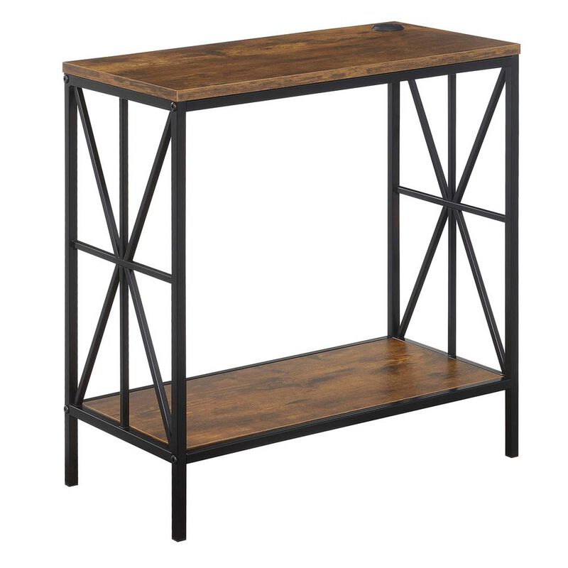 Convenience Concepts Tucson Starburst Chairside End Table with Charging Station and Shelf, Barnwood/Black