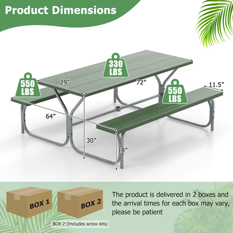 6 Feet Picnic Table Bench Set with HDPE Tabletop for 8 Person image number 4
