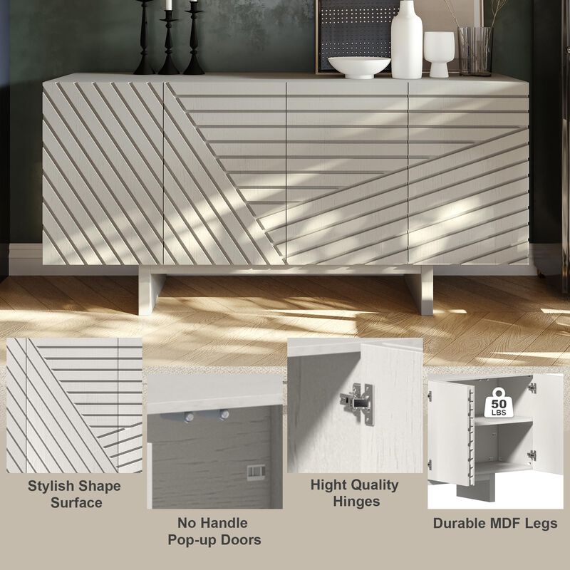 Clihome 63"Sideboard Buffet Cabinet with Adjustable Shelf,Brown Line