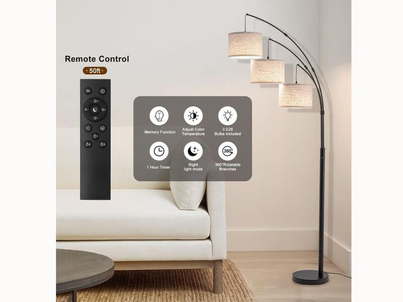 80" Arc Tree Floor Lamp – 3-Light, Remote-Controlled, Dimmable LED, Mid-Century Style