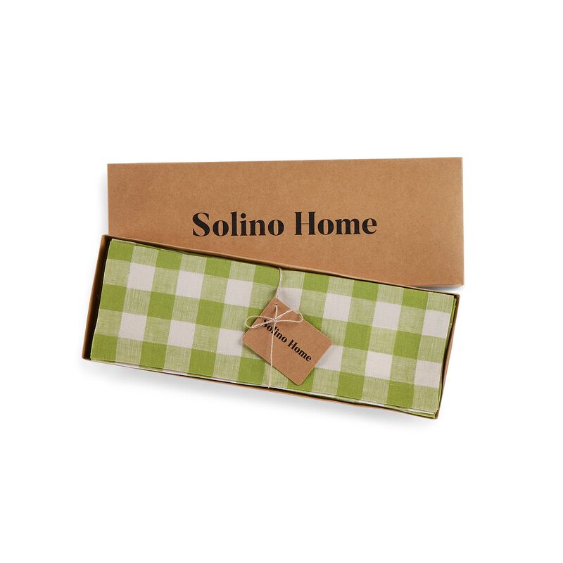 Solino Home Morgan Check 100% Linen Placemats &ndash; Set of 4, 14 x 19 in, Machine Washable, Holiday and Everyday Dining