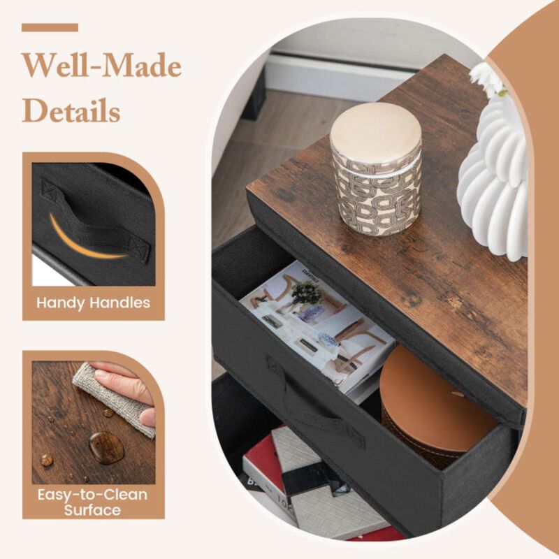 Hivvago 2-Drawer Nightstand with Removable Fabric Bins and Pull Handles Set of 2