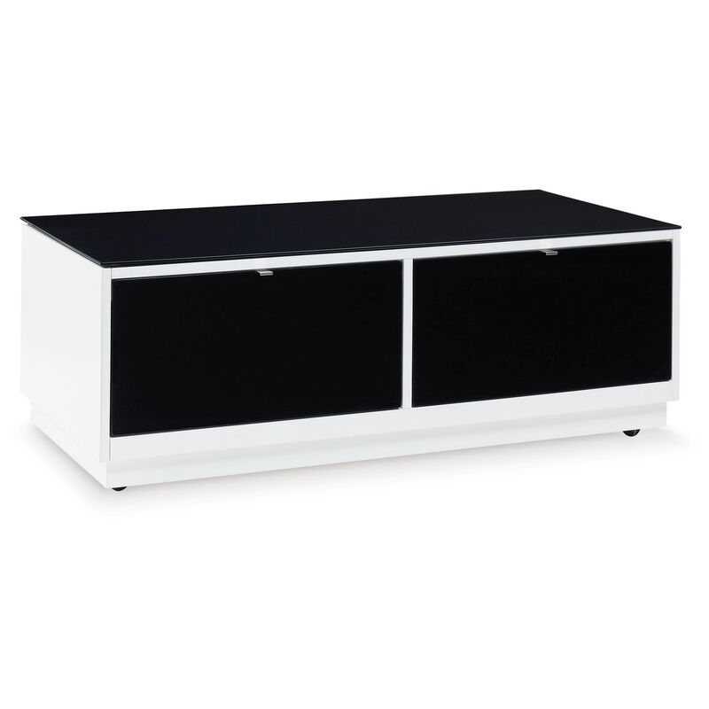 Tonny Cocktail Coffee Table, 2 Drawer, Black Glass, Rectangular White