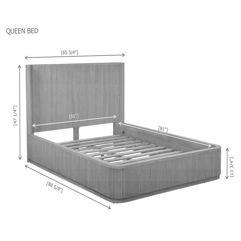 Best Master Furniture 89" Long Modern Fluted Platform Queen Bed Frame 47.5" High Headboard, Light Oak image number 4