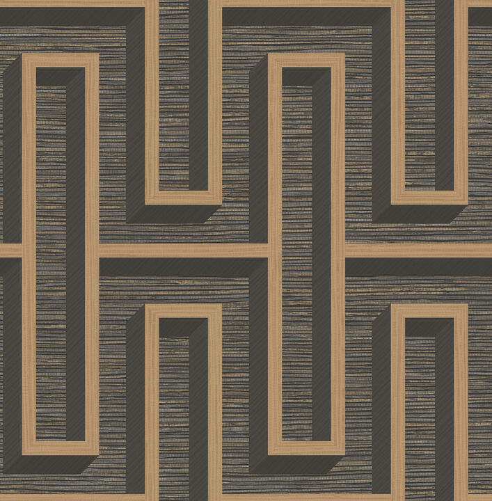 Henley Black Geometric Grasscloth Wallpaper (Set of 2)
