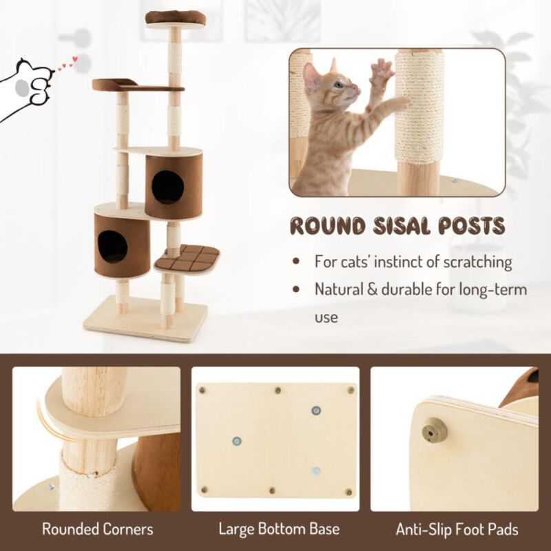 Hivvago 6-Tier Wooden Cat Tree with 2 Removeable Condos Platforms and Perch