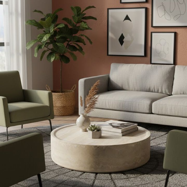Round Travertine Finish Coffee Table | OROA Modern Benji