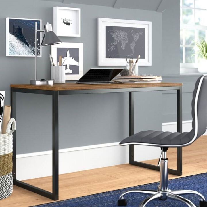 Hivvago Modern Home Office Desk with Metal Frame and Wood Table Top