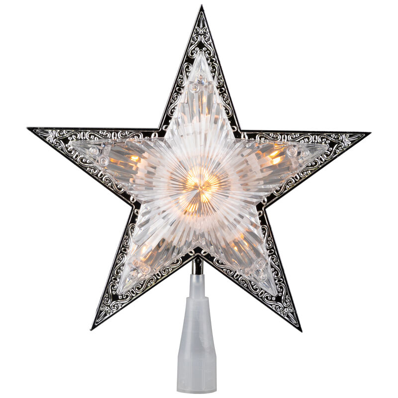 9" Pre-Lit Silver and Clear Crystal 5 Point Star Christmas Tree Topper - Clear Lights image number 0