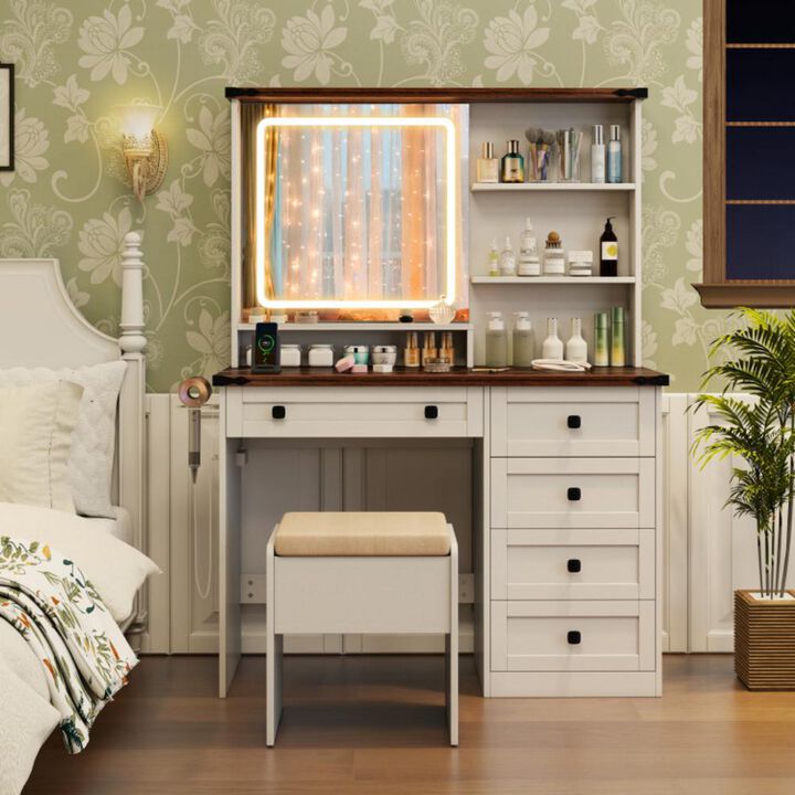 Hivvago Farmhouse Vanity Set with Mirror and 3-Color Lighting