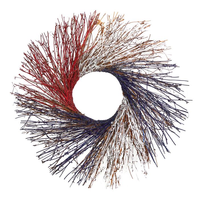 Nearly Natural 24-in Americana Twig Wreath Red White and Blue