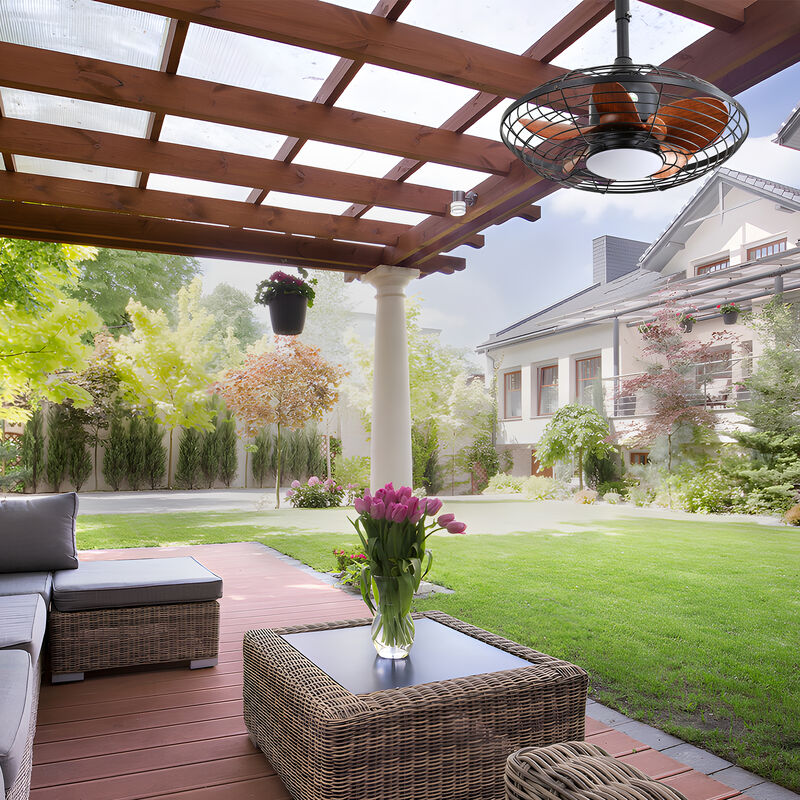 20 Inch Downrod Mount Ceiling Fan LED 5 ABS Blades with Hanging and Hook for Outside Patios Pergola image number 2