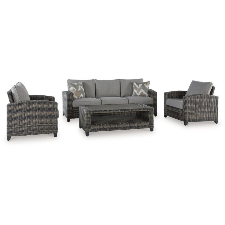 Oati 4pc Outdoor Sofa, Coffee Table, Chairs, Gray Resin Wicker Nuvella - Benzara