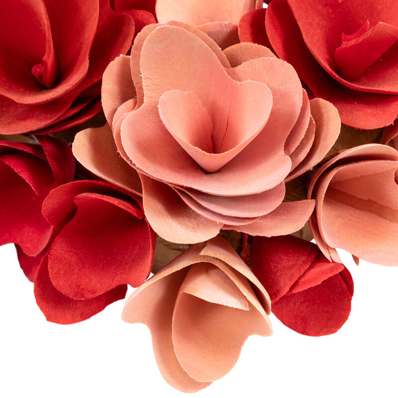 Wooden Floral Artificial Valentine's Day Wreath - 15" - Red and Pink image number 3