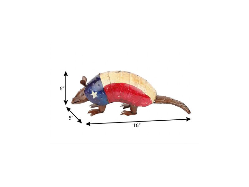 HomeRoots 16" Red Off White And Blue Metal Armadillo Tabletop Sculpture image number 4