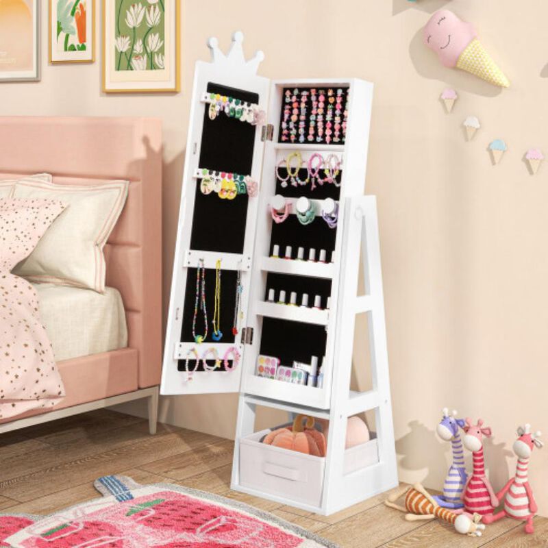 Free-Standing Full Length Kids Jewelry Armoire Cabinet with Storage Capacity