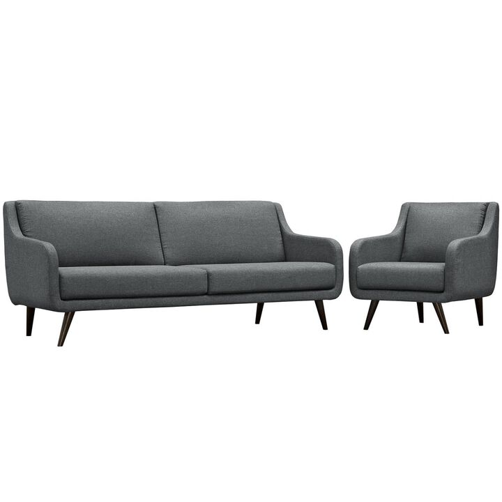 Modway Verve Fabric Upholstered Mid-Century Modern Sofa and Armchair Set in Gray
