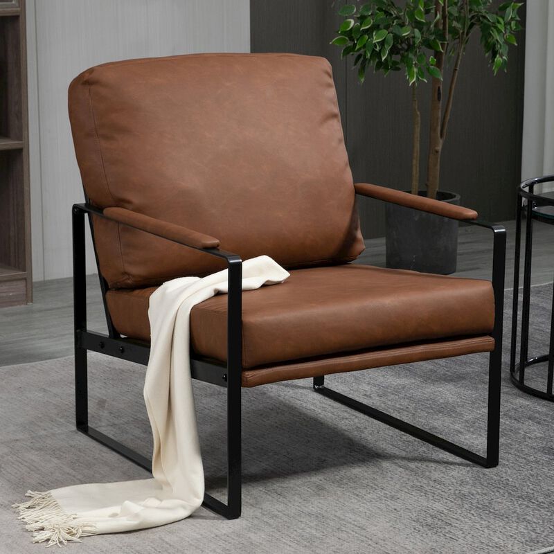 Glamour Home Ayume Brown Faux Leather Accent Chair with Black Iron Legs