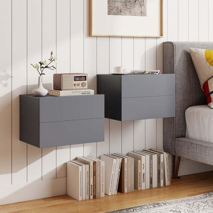 Wall-Mounted Floating Nightstand with 2 Storage Drawers for Bedroom